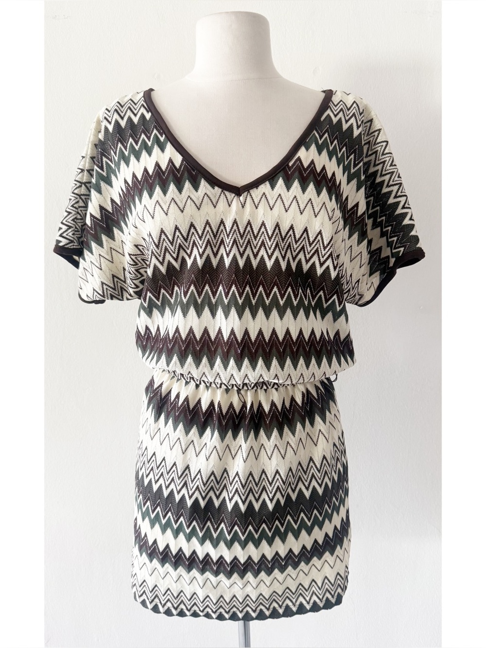Vintage Y2K B Darlin Metallic Chevron Knit Short Sleeve Mini Dress Size 3/4